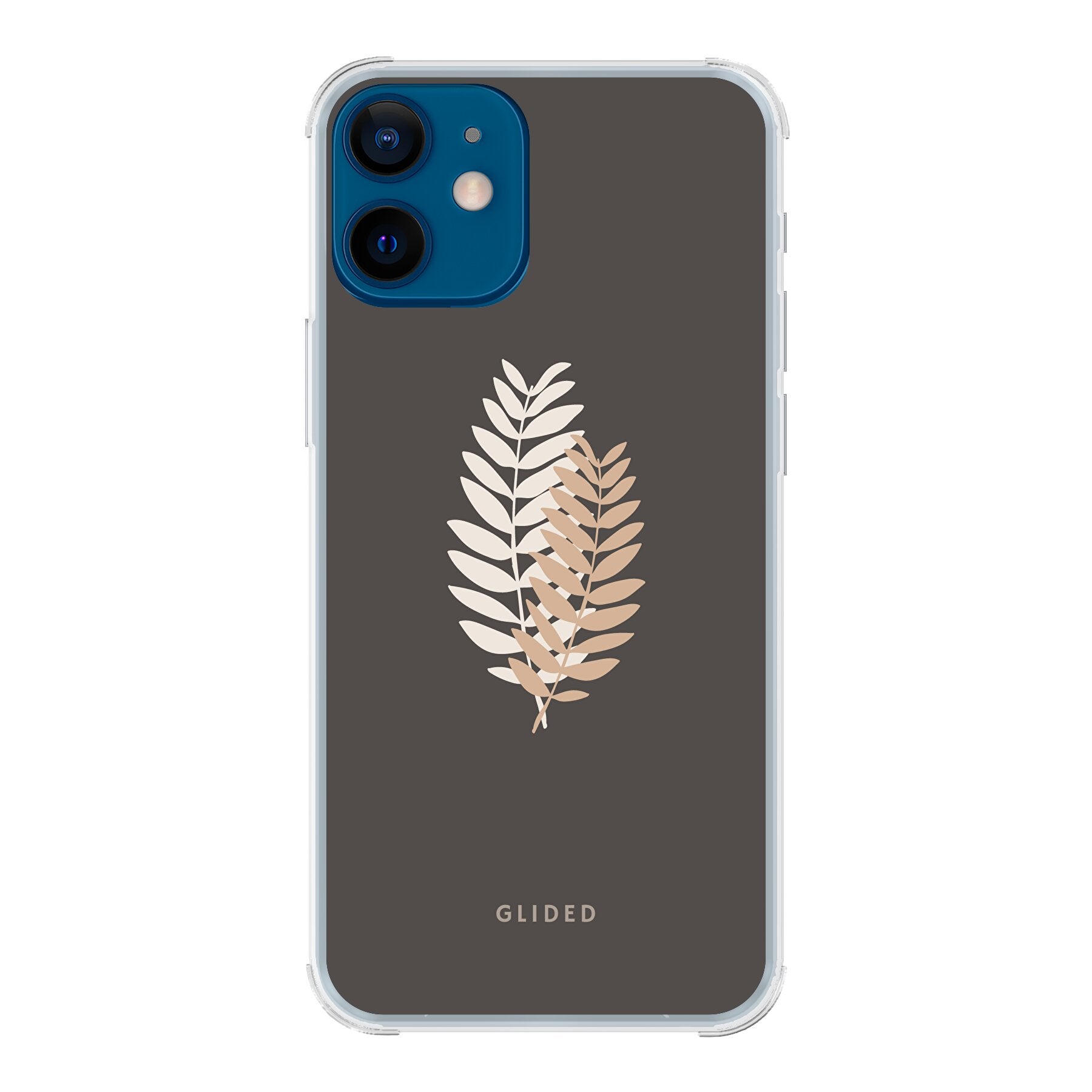 Florage iPhone 12 mini Handyhülle mit Pflanzenabbildung auf dunklem Hintergrund, stilvoll und schützend.