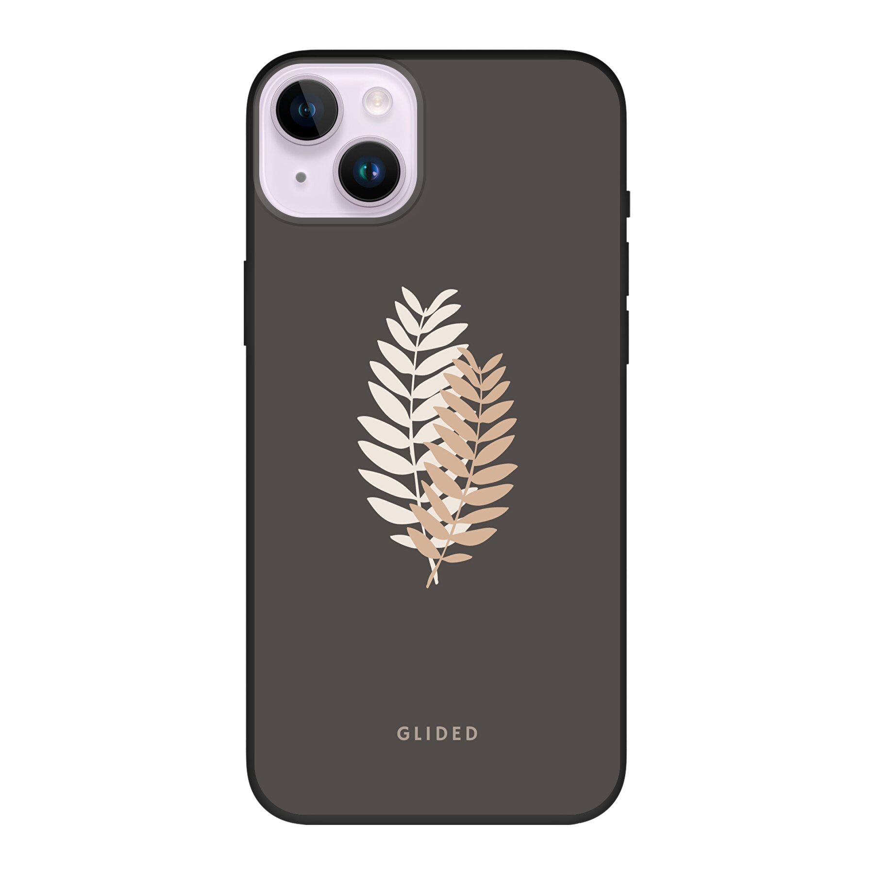 Florage iPhone 14 Plus Handyhülle mit Pflanzenabbildung auf dunklem Hintergrund, bietet stilvollen Schutz und einzigartiges Design.