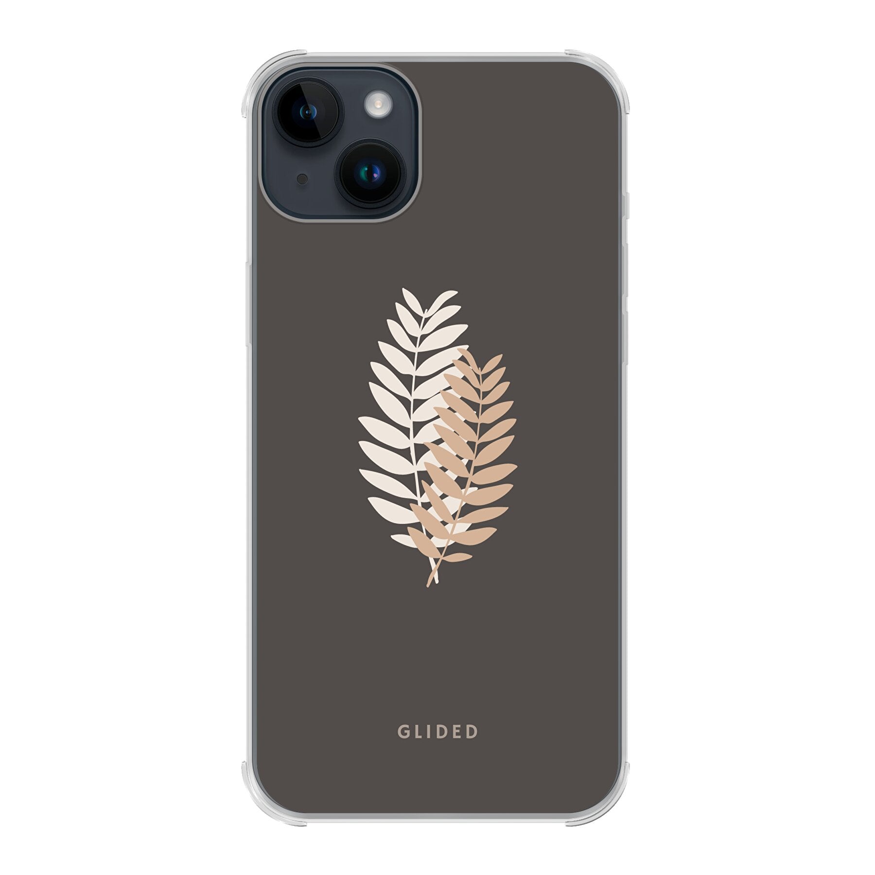 Florage iPhone 14 Plus Handyhülle mit Pflanzenabbildung auf dunklem Hintergrund, bietet stilvollen Schutz und einzigartiges Design.