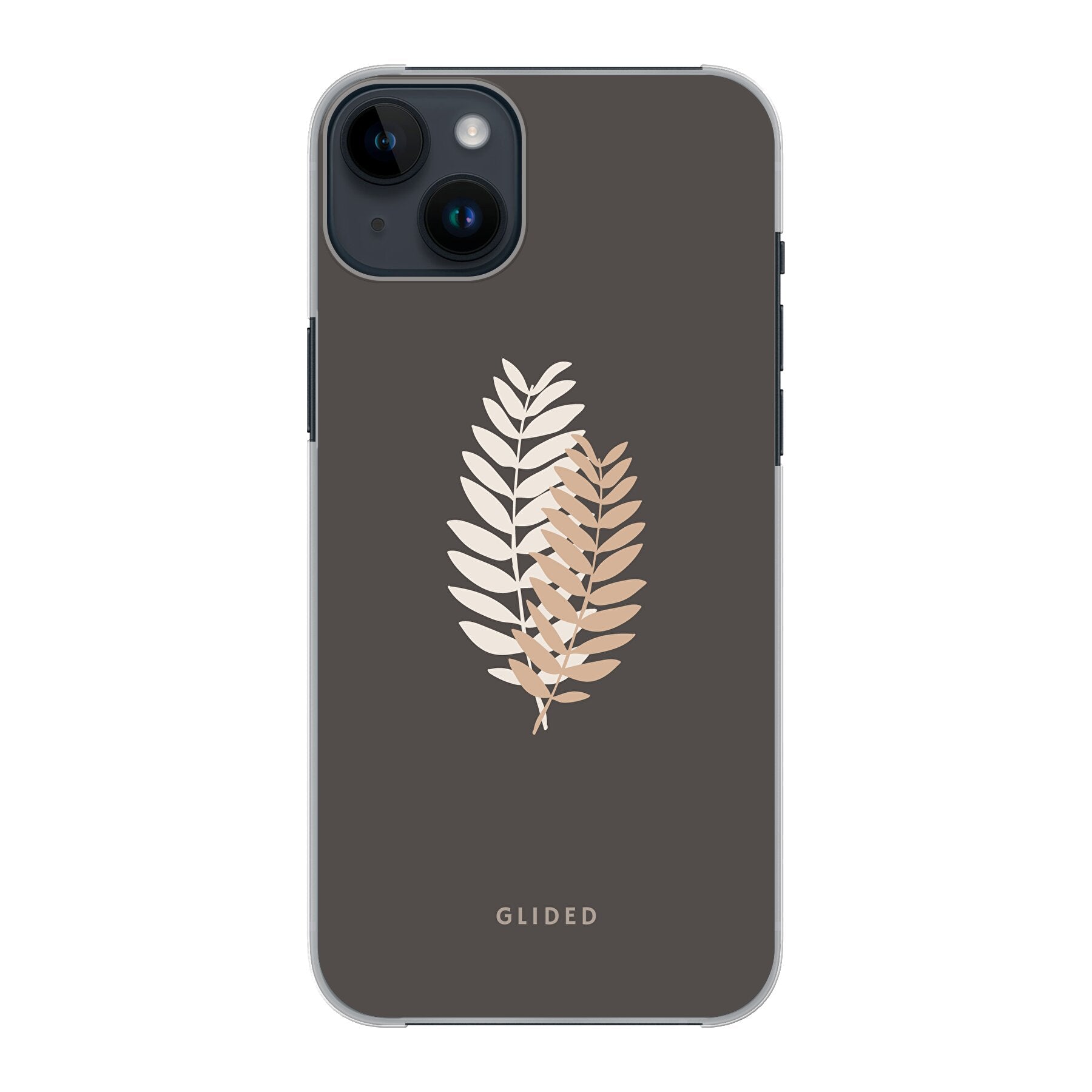 Florage iPhone 14 Plus Handyhülle mit Pflanzenabbildung auf dunklem Hintergrund, bietet stilvollen Schutz und einzigartiges Design.