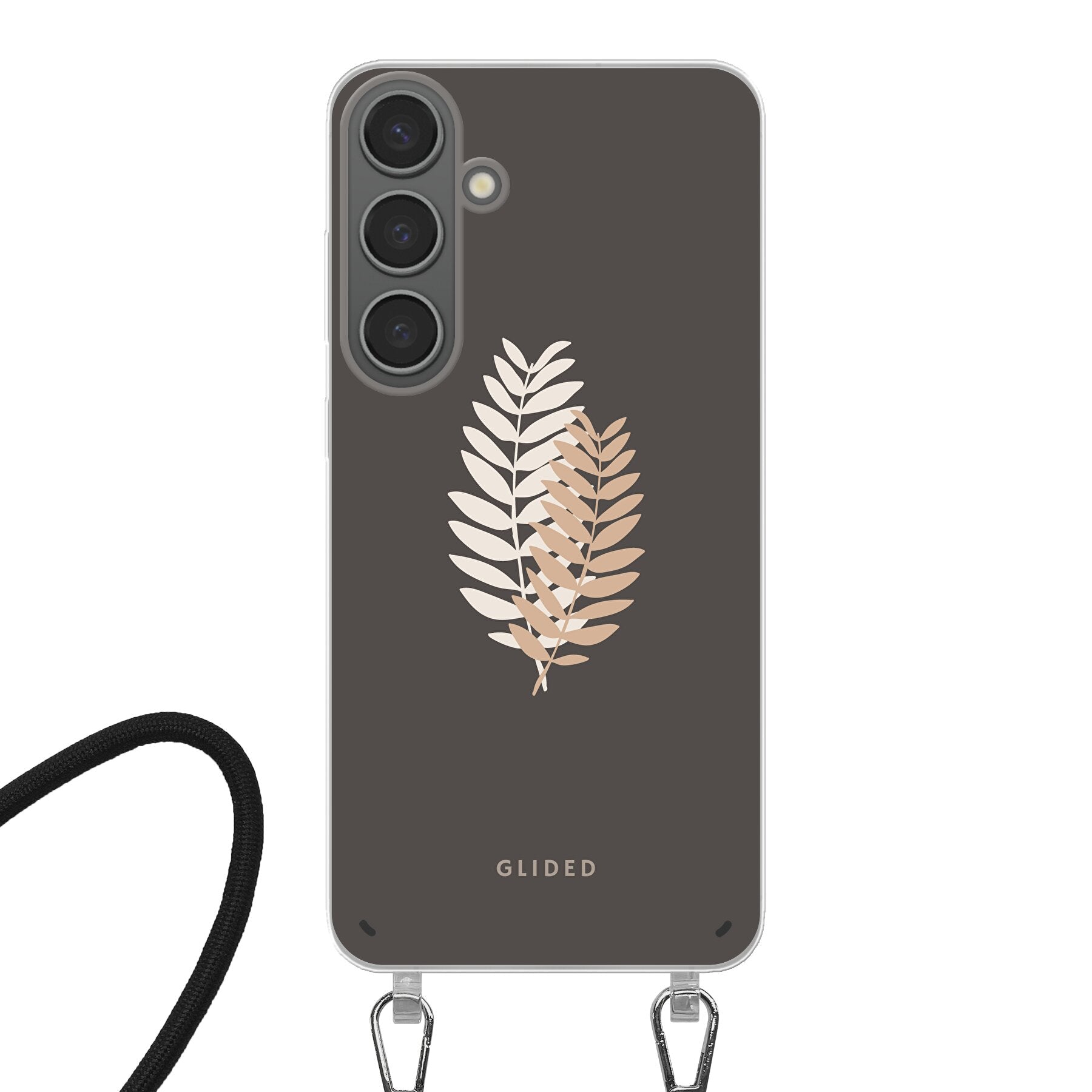 Florage Handyhülle für Samsung Galaxy S24 Plus mit Pflanzenabbildung auf dunklem Hintergrund, bietet stilvollen Schutz und elegantes Design.