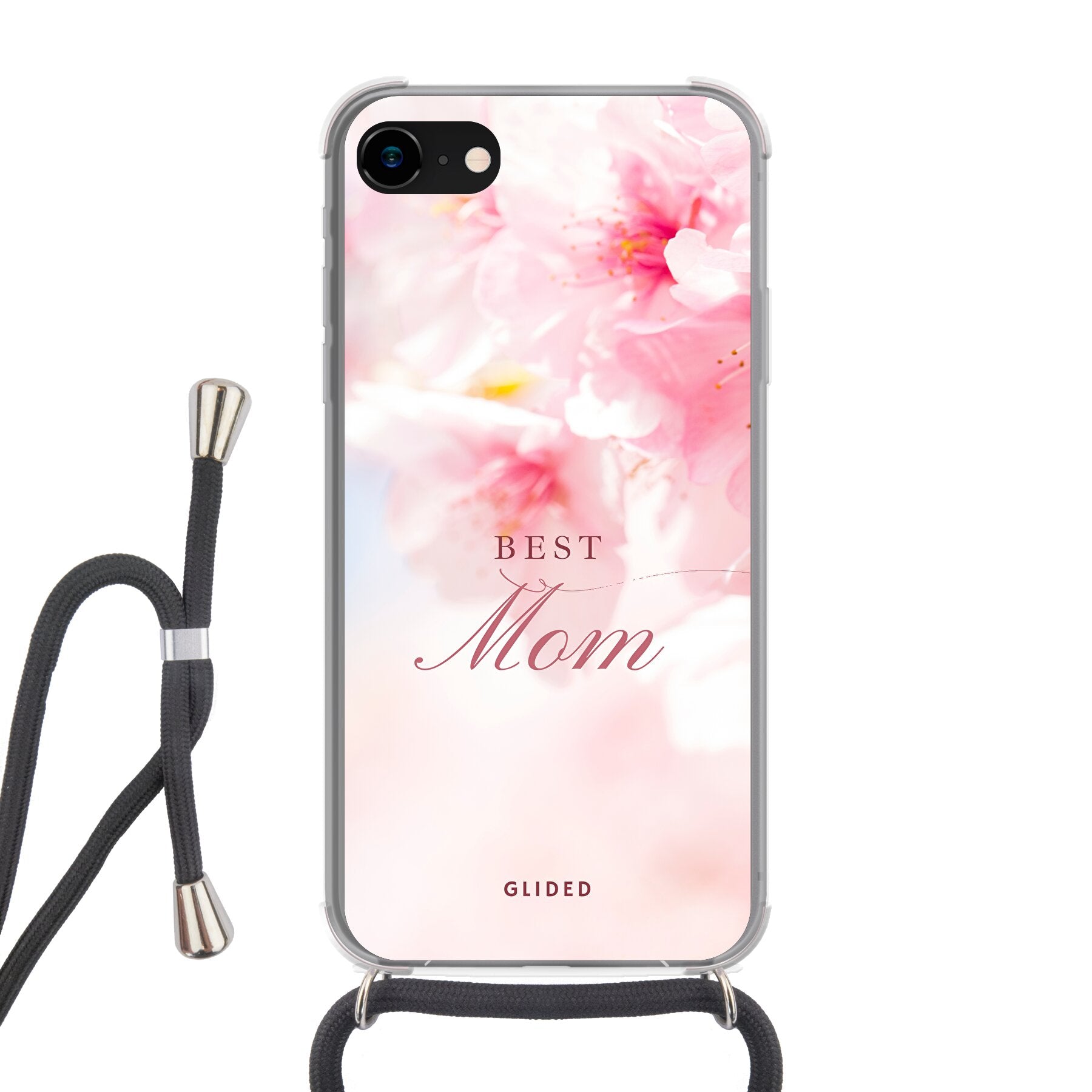 Flower Power iPhone SE 2022 Handyhülle mit rosa Blumen und 'Best Mom' Aufschrift, ideal für Mütter.