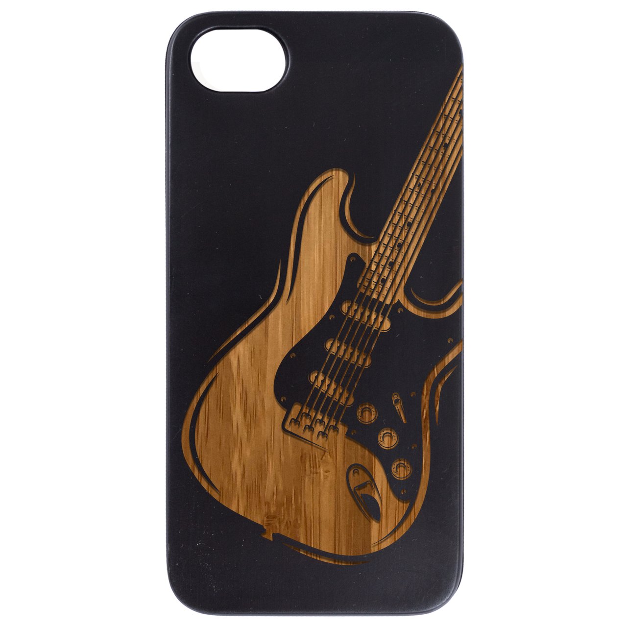 Guitar 2 - Engraved wooden phone case showcasing intricate laser-engraved design and durable wood surface.