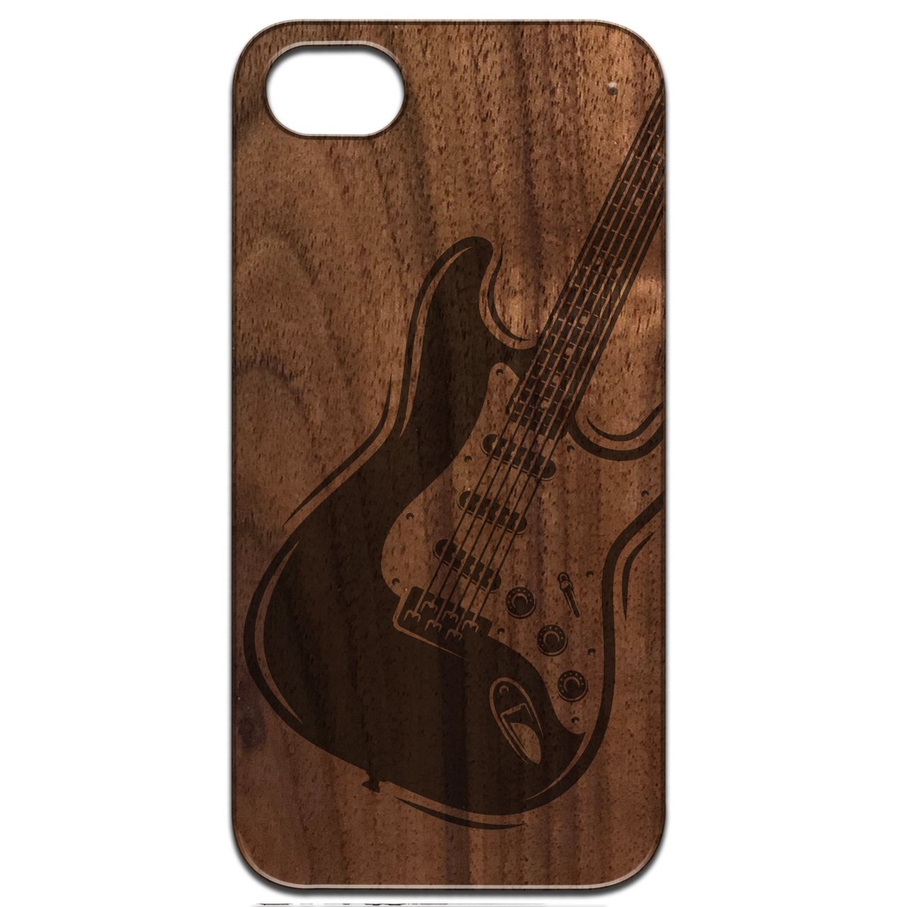 Guitar 2 - Engraved wooden phone case showcasing intricate laser-engraved design and durable wood surface.