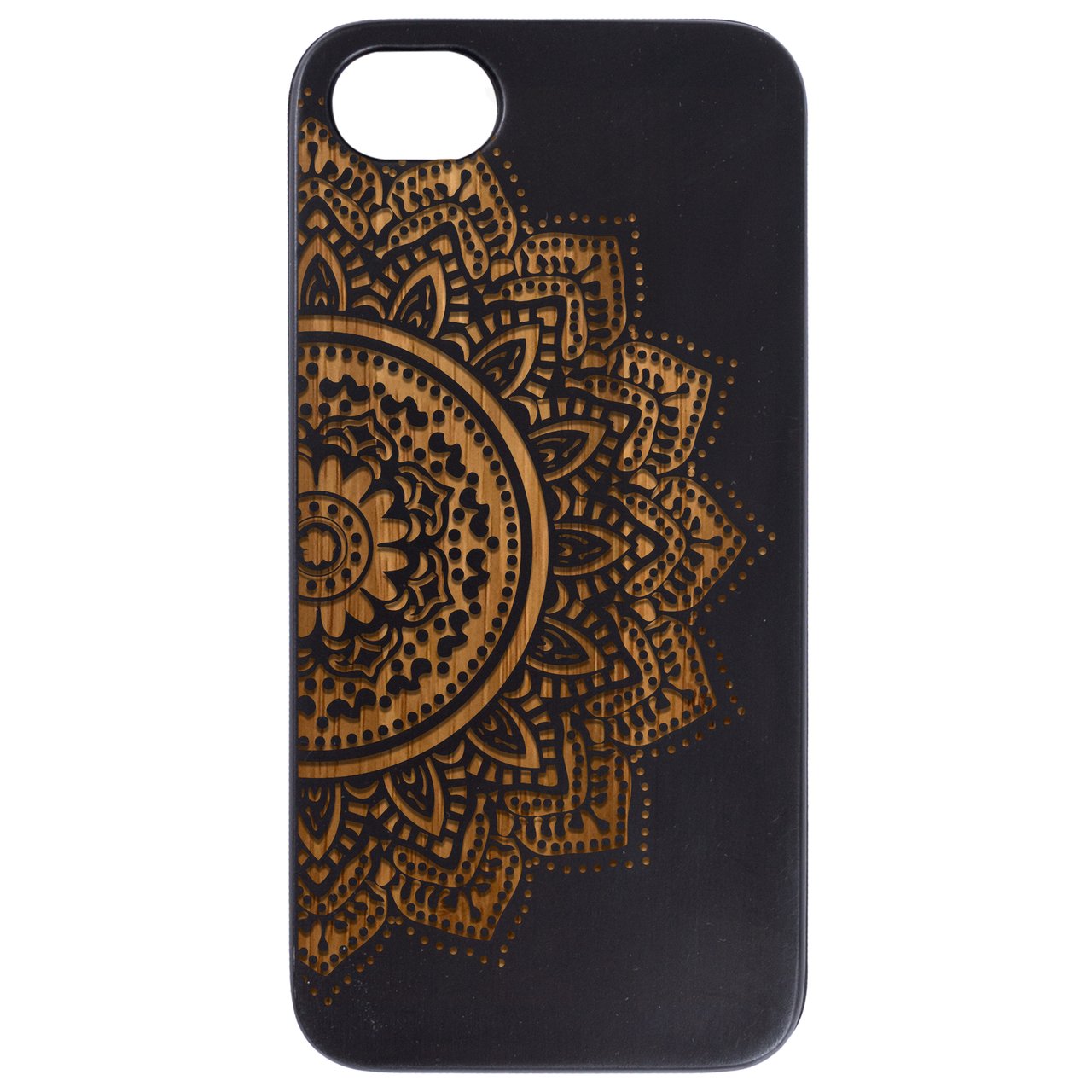 Half Mandala 1 - Engraved wooden phone case featuring intricate mandala design, crafted from natural wood with a durable finish.