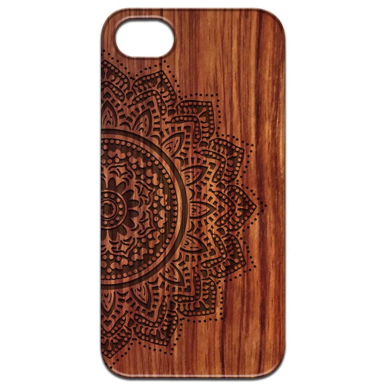 Half Mandala 1 - Engraved wooden phone case featuring intricate mandala design, crafted from natural wood with a durable finish.