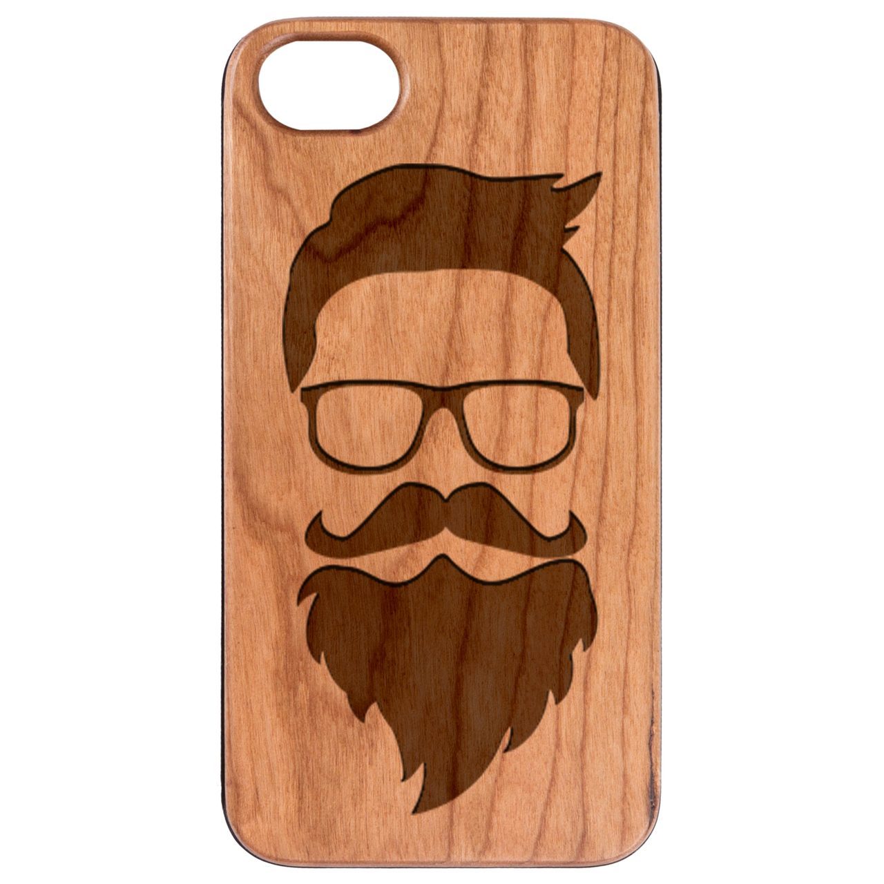 Hipster - Engraved wooden phone case showcasing unique laser-engraved design and natural wood finish.