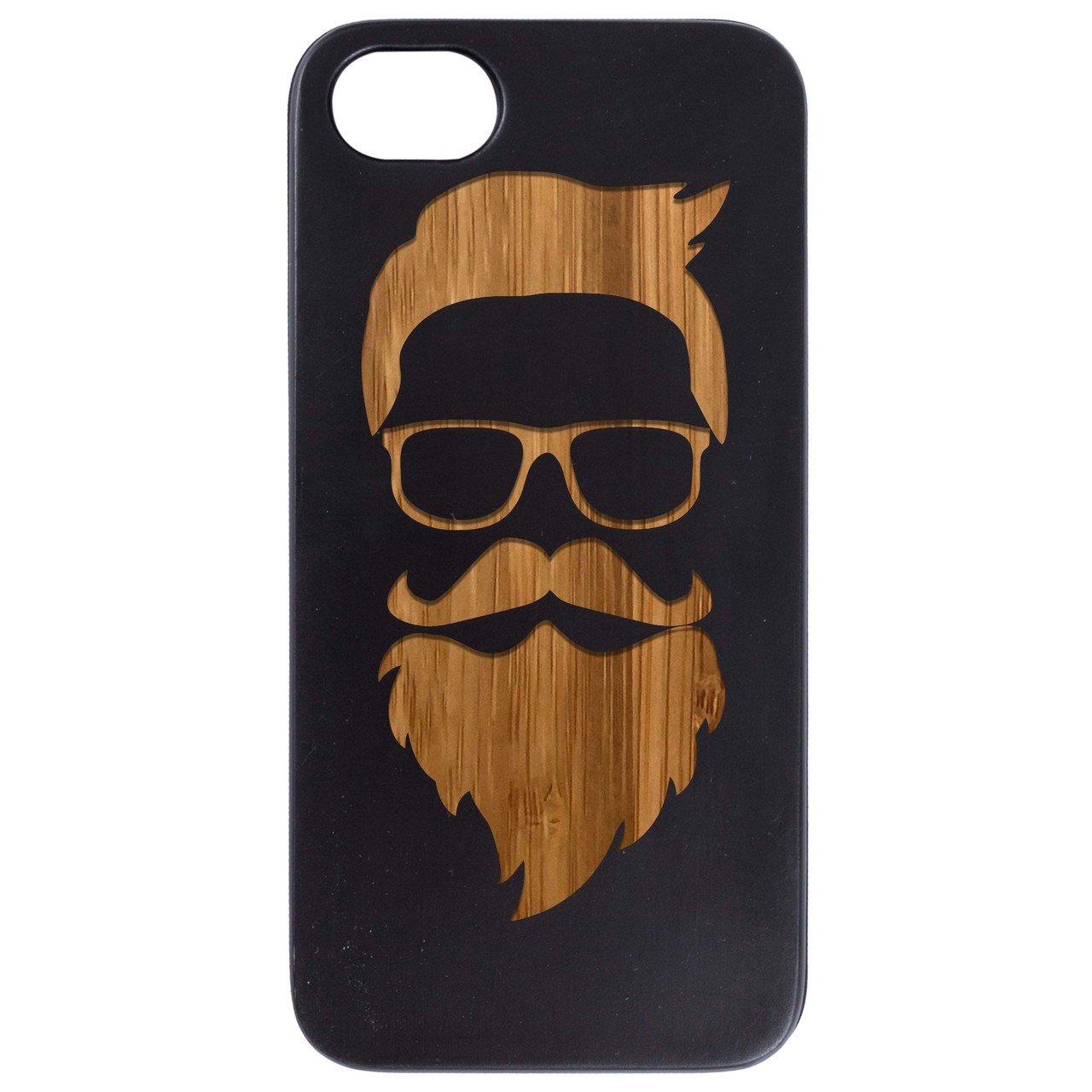 Hipster - Engraved wooden phone case showcasing unique laser-engraved design and natural wood finish.