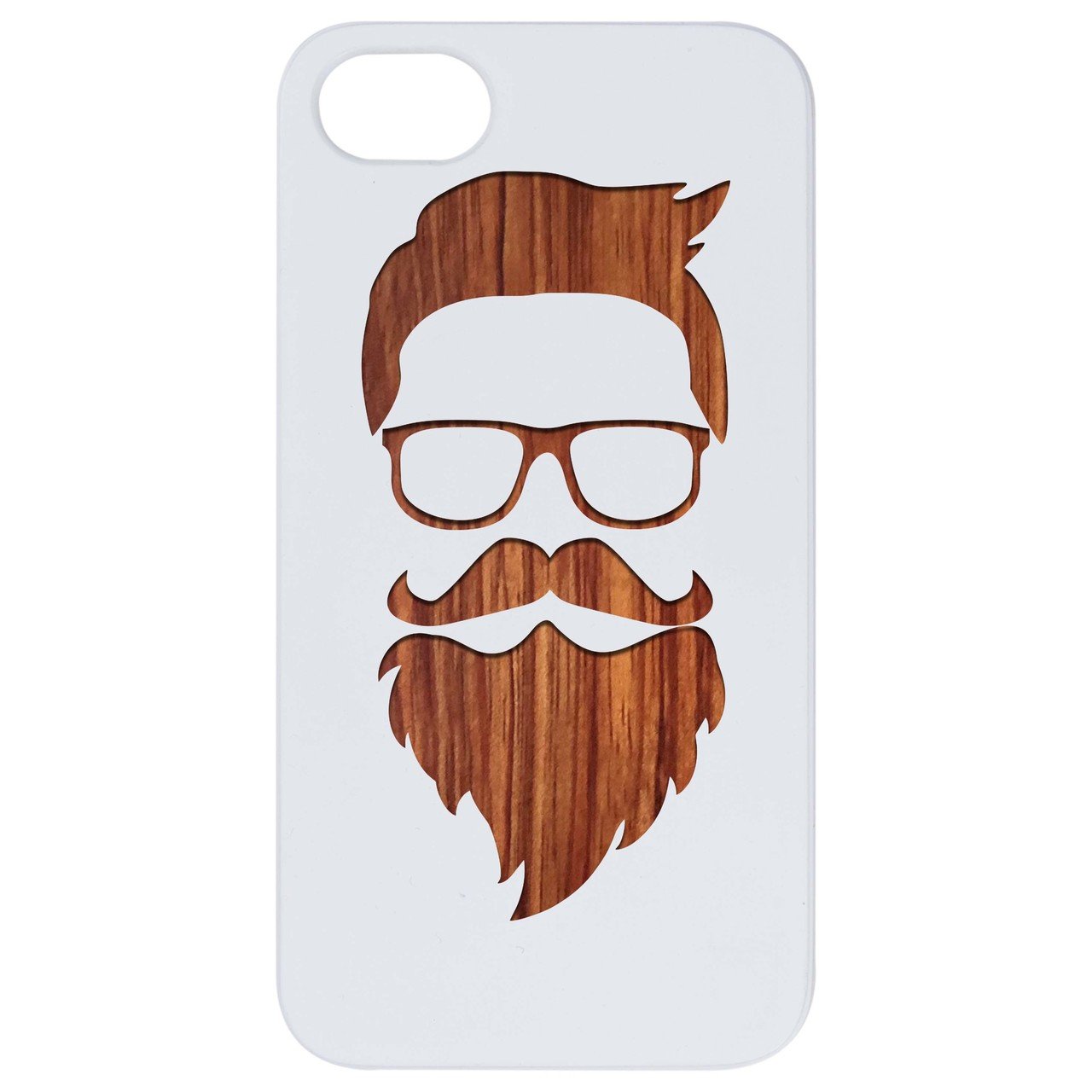 Hipster - Engraved wooden phone case showcasing unique laser-engraved design and natural wood finish.