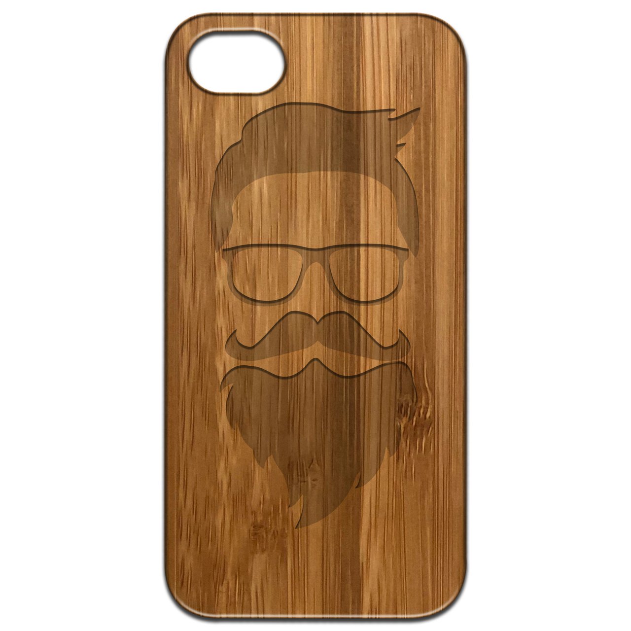Hipster - Engraved wooden phone case showcasing unique laser-engraved design and natural wood finish.