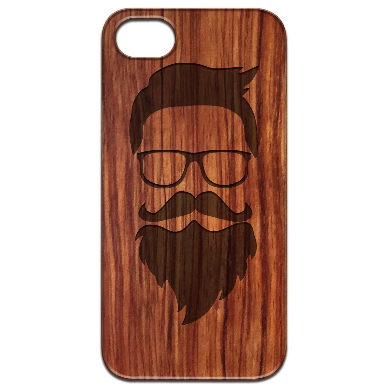 Hipster - Engraved wooden phone case showcasing unique laser-engraved design and natural wood finish.