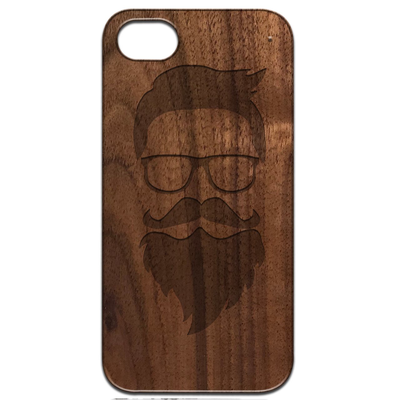 Hipster - Engraved wooden phone case showcasing unique laser-engraved design and natural wood finish.