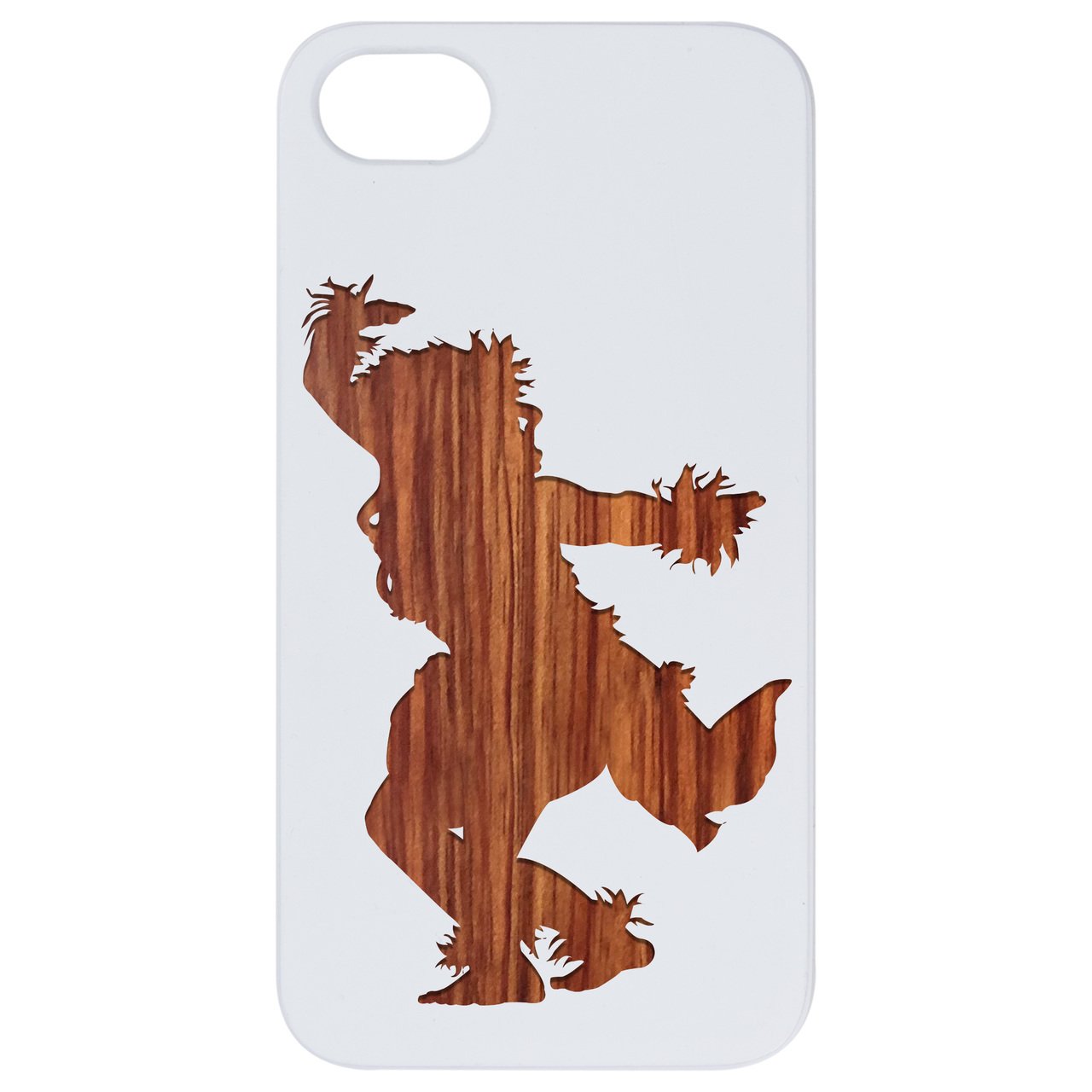 Hula Dancer Engraved wooden phone case showcasing intricate design and natural wood finish.