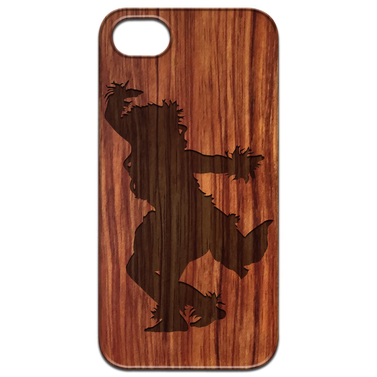 Hula Dancer Engraved wooden phone case showcasing intricate design and natural wood finish.