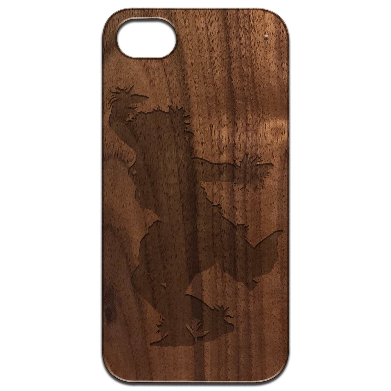 Hula Dancer Engraved wooden phone case showcasing intricate design and natural wood finish.