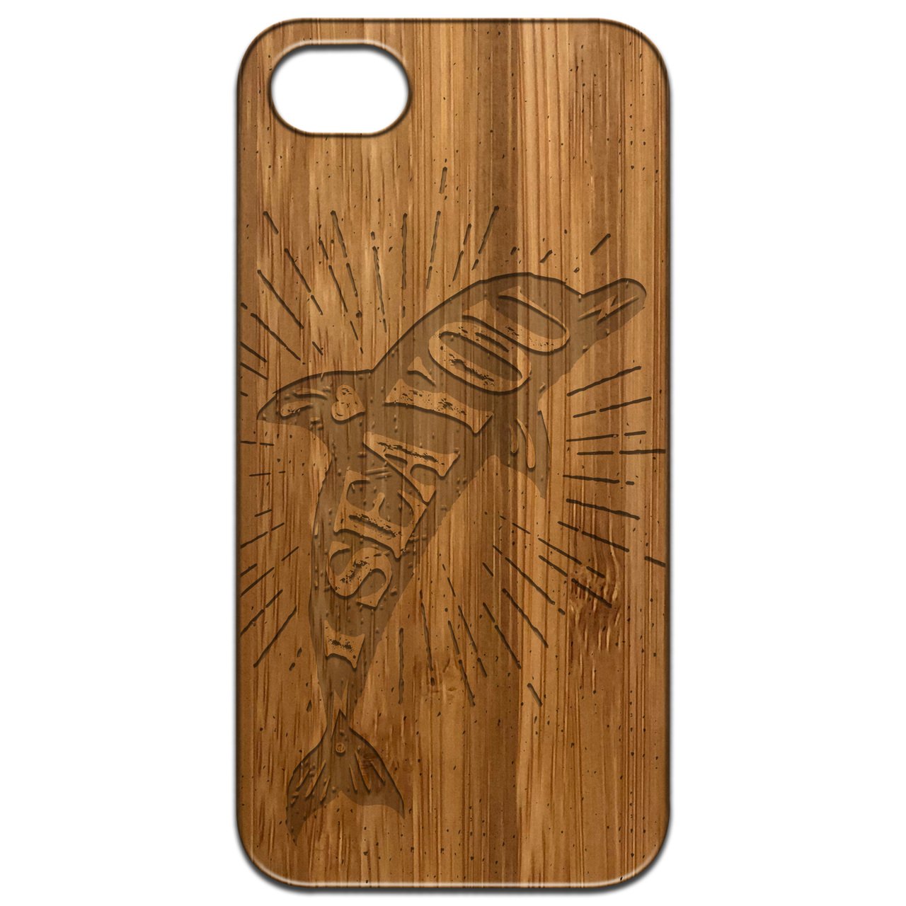 I Sea You - Engraved wooden phone case showcasing unique laser-engraved design and natural wood finish.