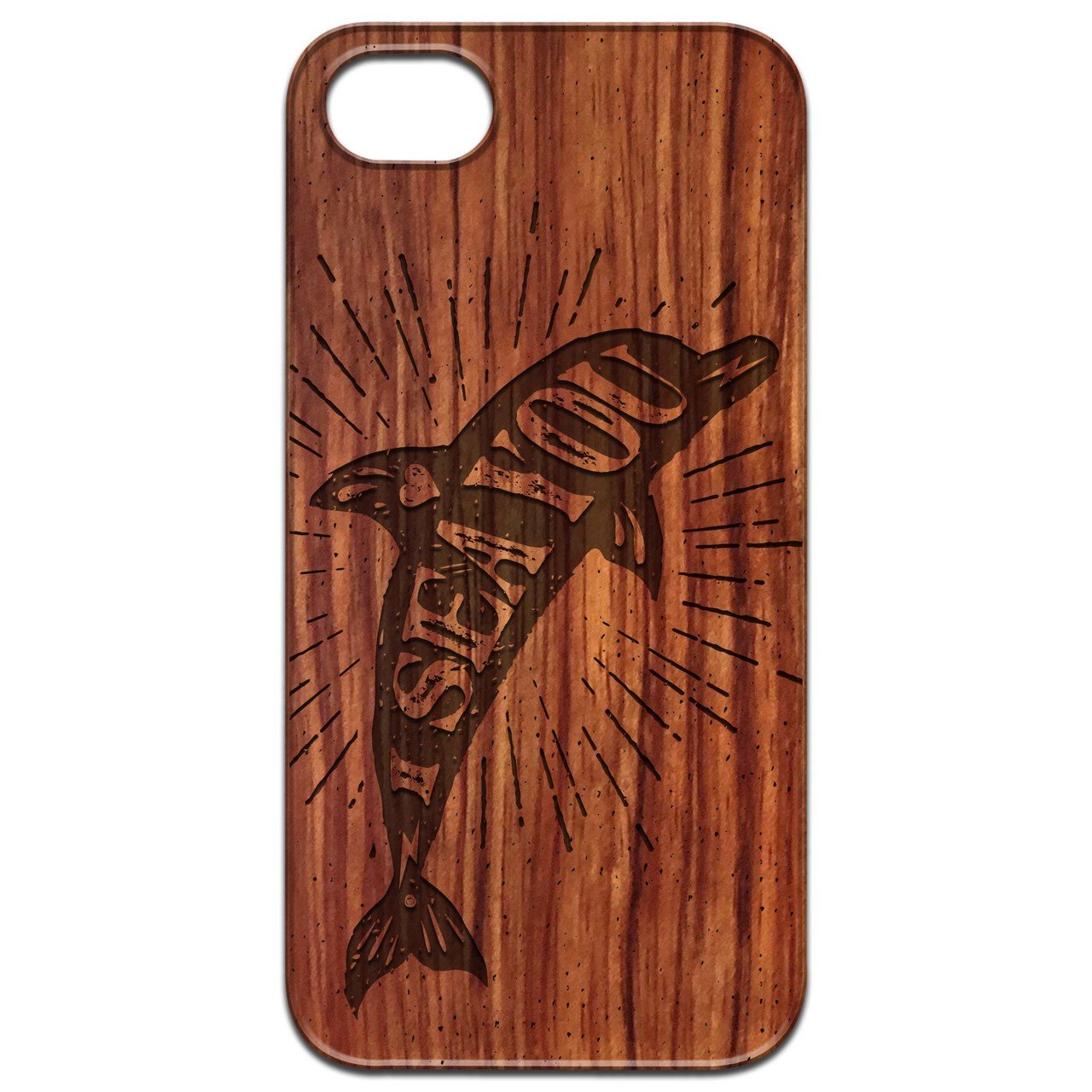 I Sea You - Engraved wooden phone case showcasing unique laser-engraved design and natural wood finish.