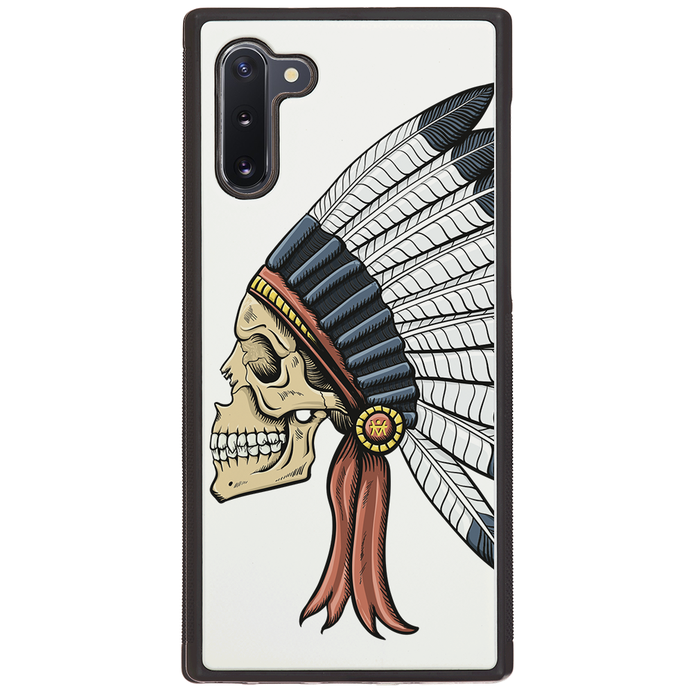 Indian Skull UV Color Printed phone case showcasing vibrant colors and intricate design on a wooden surface.