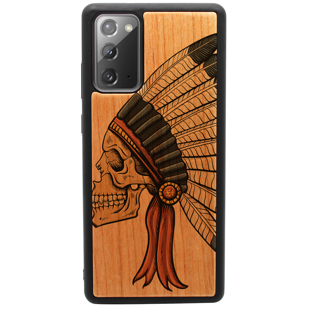 Indian Skull UV Color Printed phone case showcasing vibrant colors and intricate design on a wooden surface.
