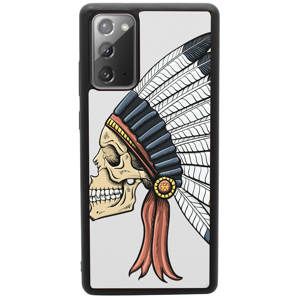 Indian Skull UV Color Printed phone case showcasing vibrant colors and intricate design on a wooden surface.