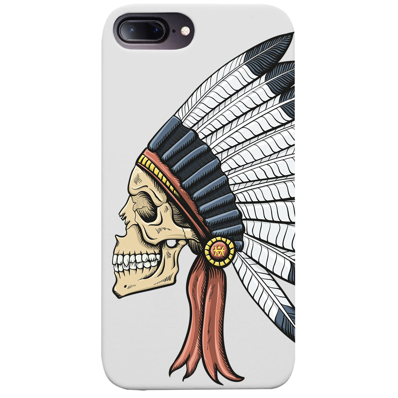 Indian Skull UV Color Printed phone case showcasing vibrant colors and intricate design on a wooden surface.