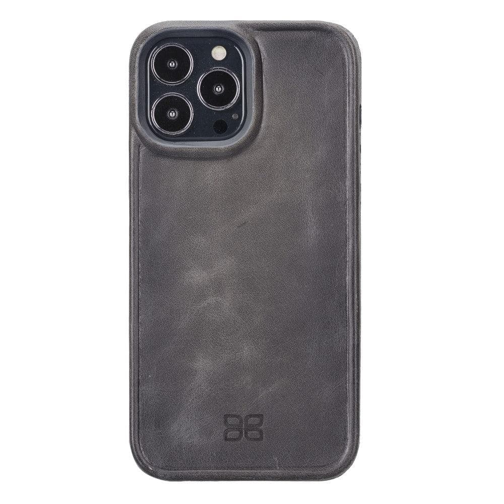 iPhone 13 Series Genuine Leather Hull Cover Back Cover Case in black, showcasing its sleek design and premium leather finish.