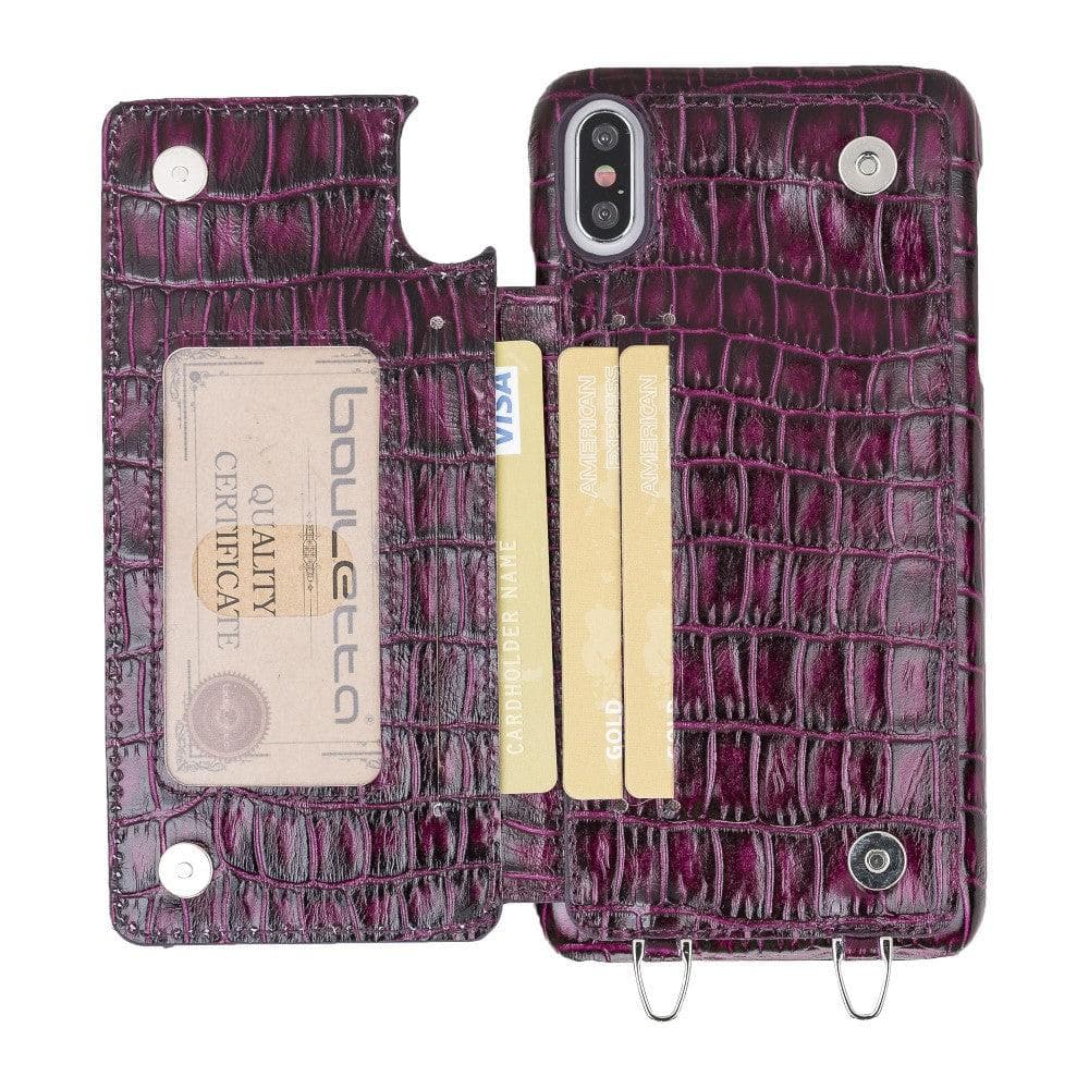 Bouletta iPhone X Series Leather Saff Umw Plain Strap phone case in elegant leather design with card slots.