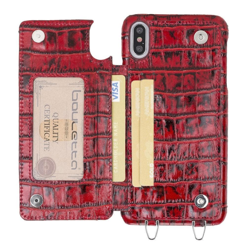 Bouletta iPhone X Series Leather Saff Umw Plain Strap phone case in elegant leather design with card slots.