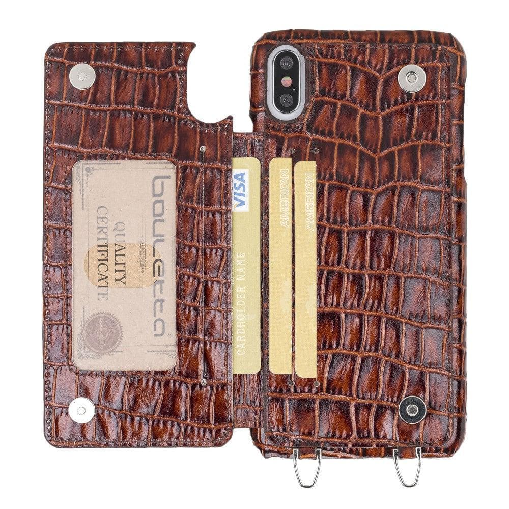 Bouletta iPhone X Series Leather Saff Umw Plain Strap phone case in elegant leather design with card slots.