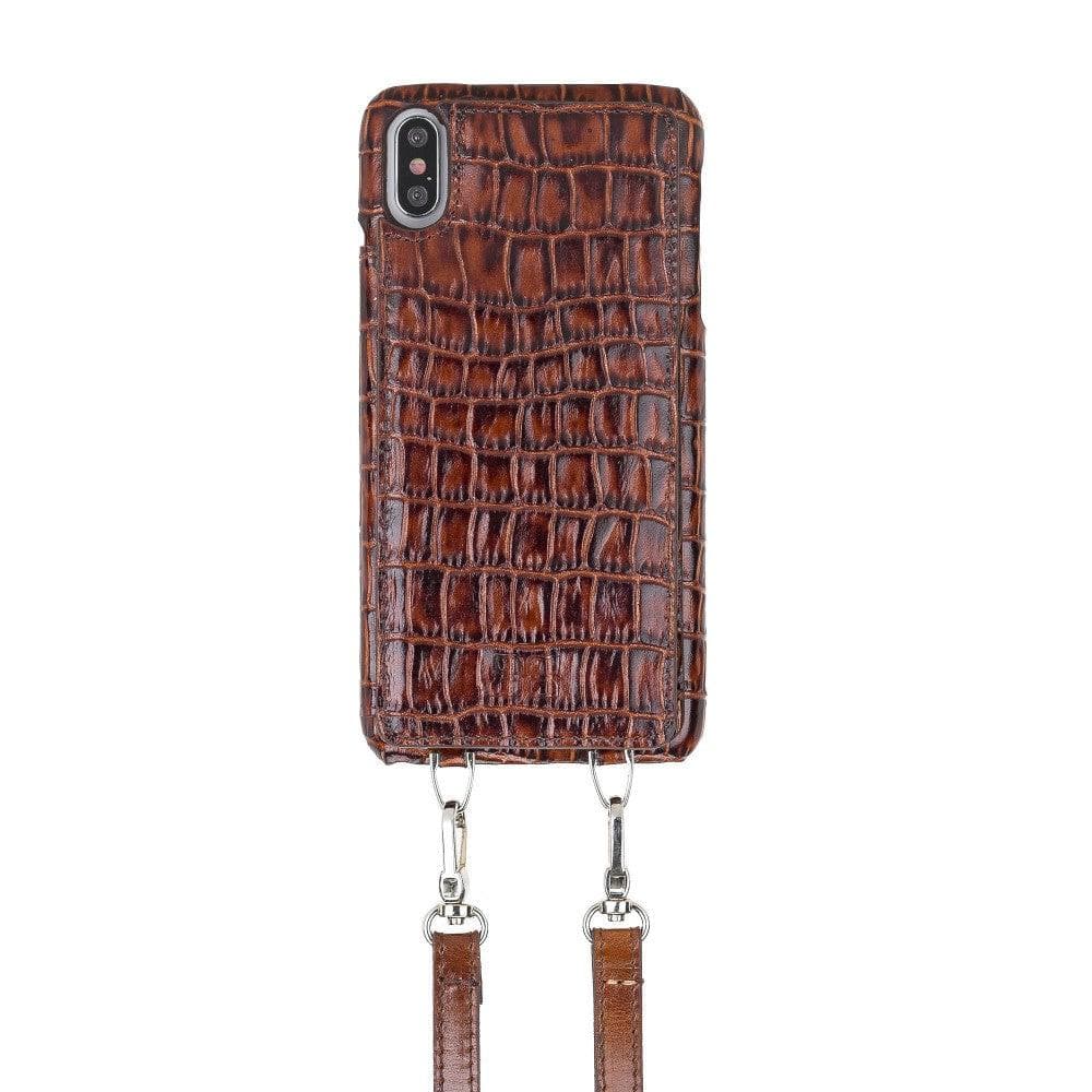 Bouletta iPhone X Series Leather Saff Umw Plain Strap phone case in elegant leather design with card slots.