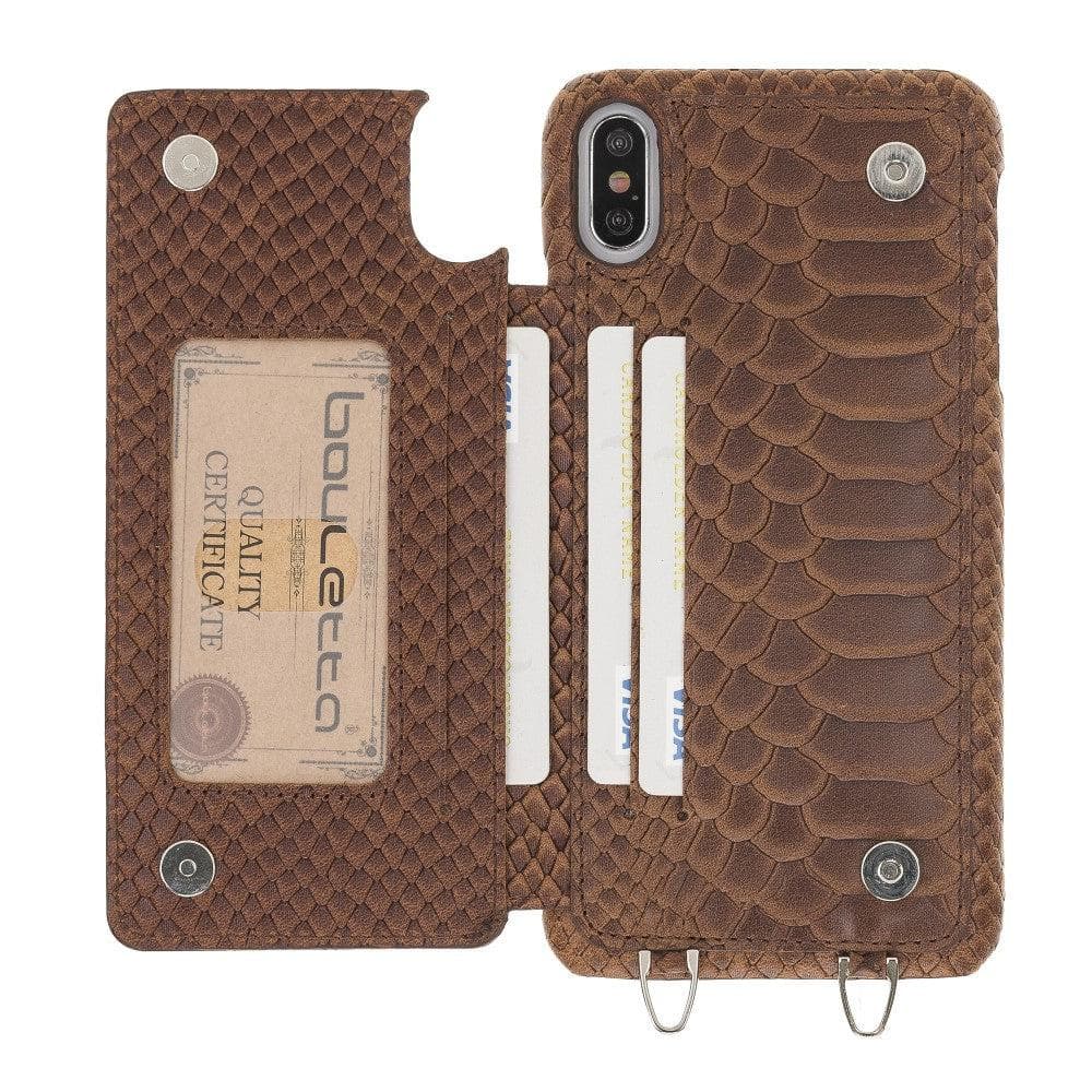 Bouletta iPhone X Series Leather Saff Umw Plain Strap phone case in elegant leather design with card slots.