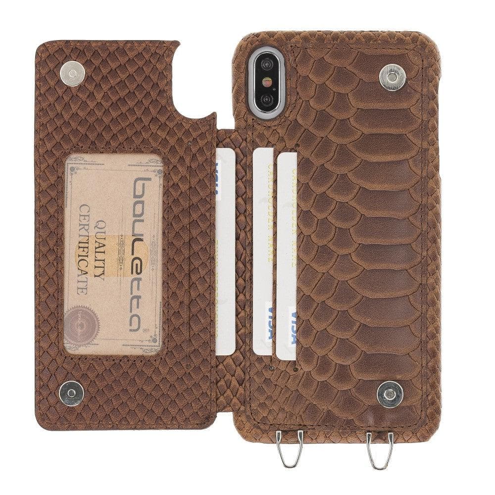 Bouletta iPhone X Series Leather Saff Umw Plain Strap phone case in elegant leather design with card slots.