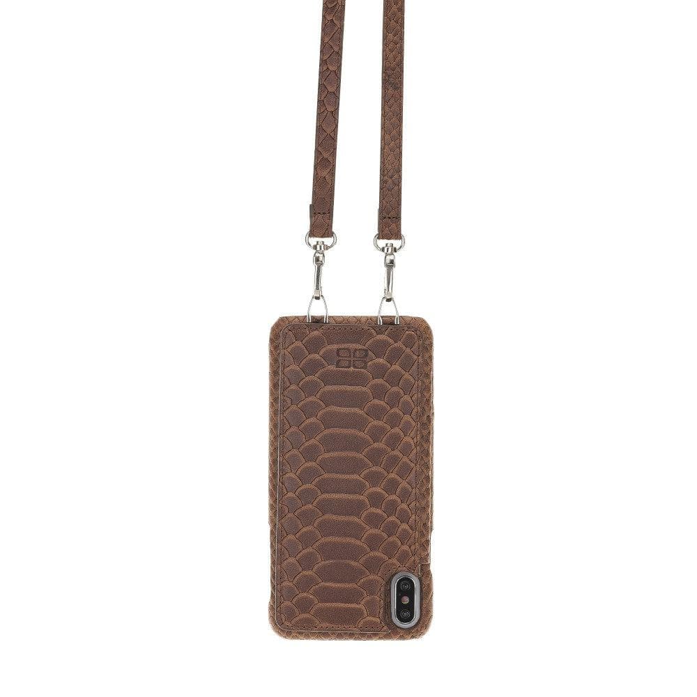 Bouletta iPhone X Series Leather Saff Umw Plain Strap phone case in elegant leather design with card slots.