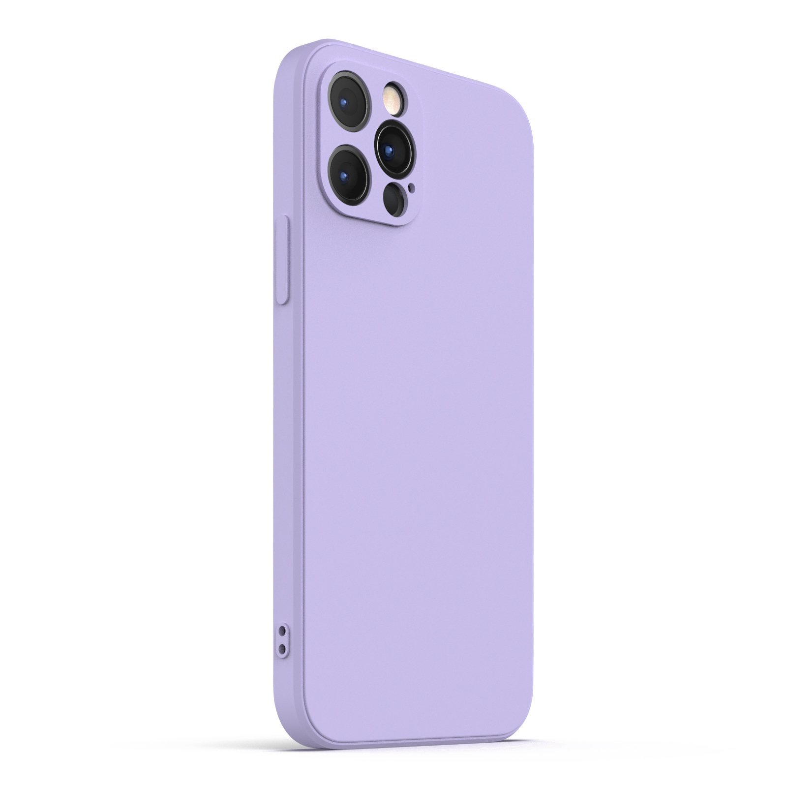 Lavender iPhone 12 Pro Case made from durable Liquid Silicone with soft microfiber lining, showcasing its elegant design and protective features.