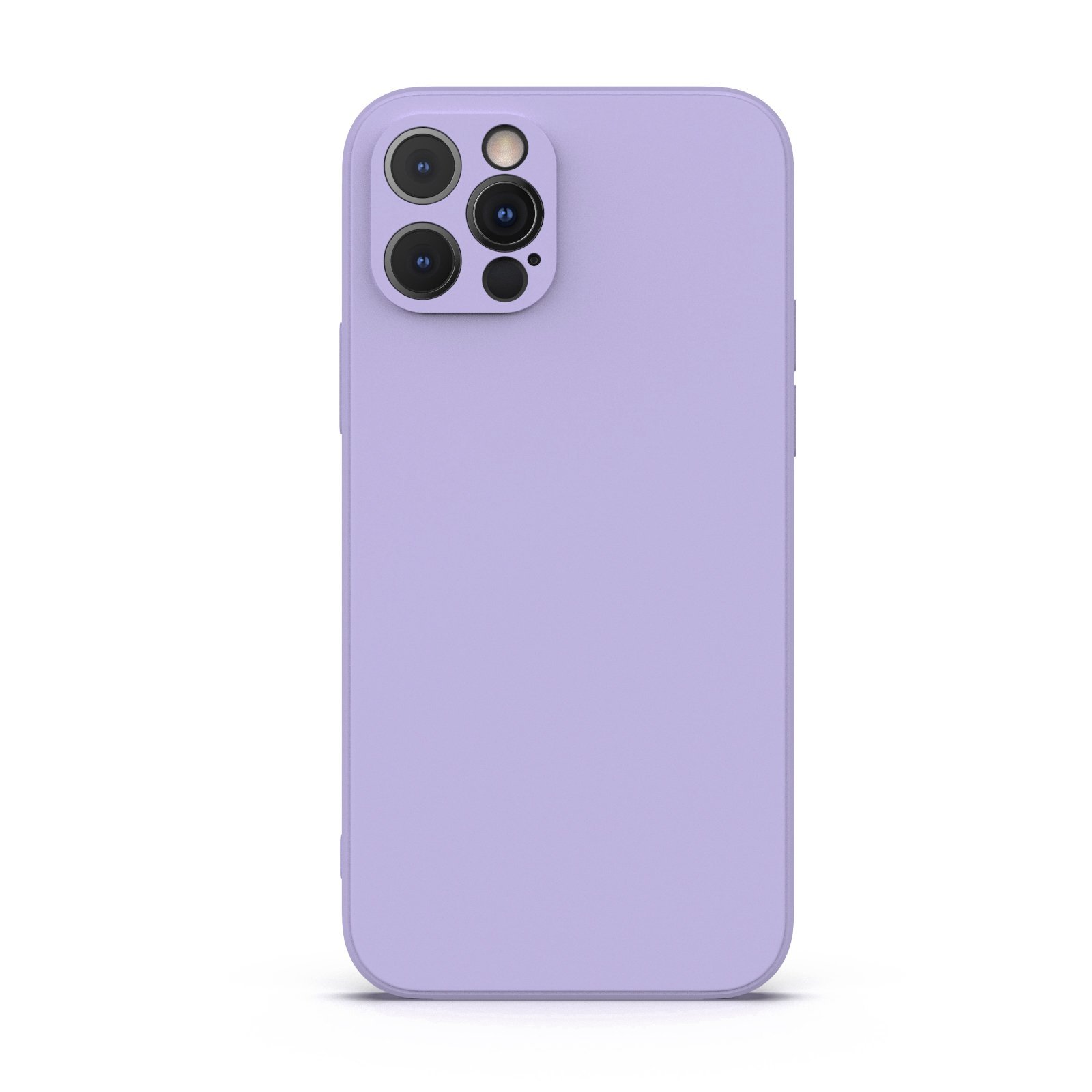 Lavender iPhone 12 Pro Case made from durable Liquid Silicone with soft microfiber lining, showcasing its elegant design and protective features.