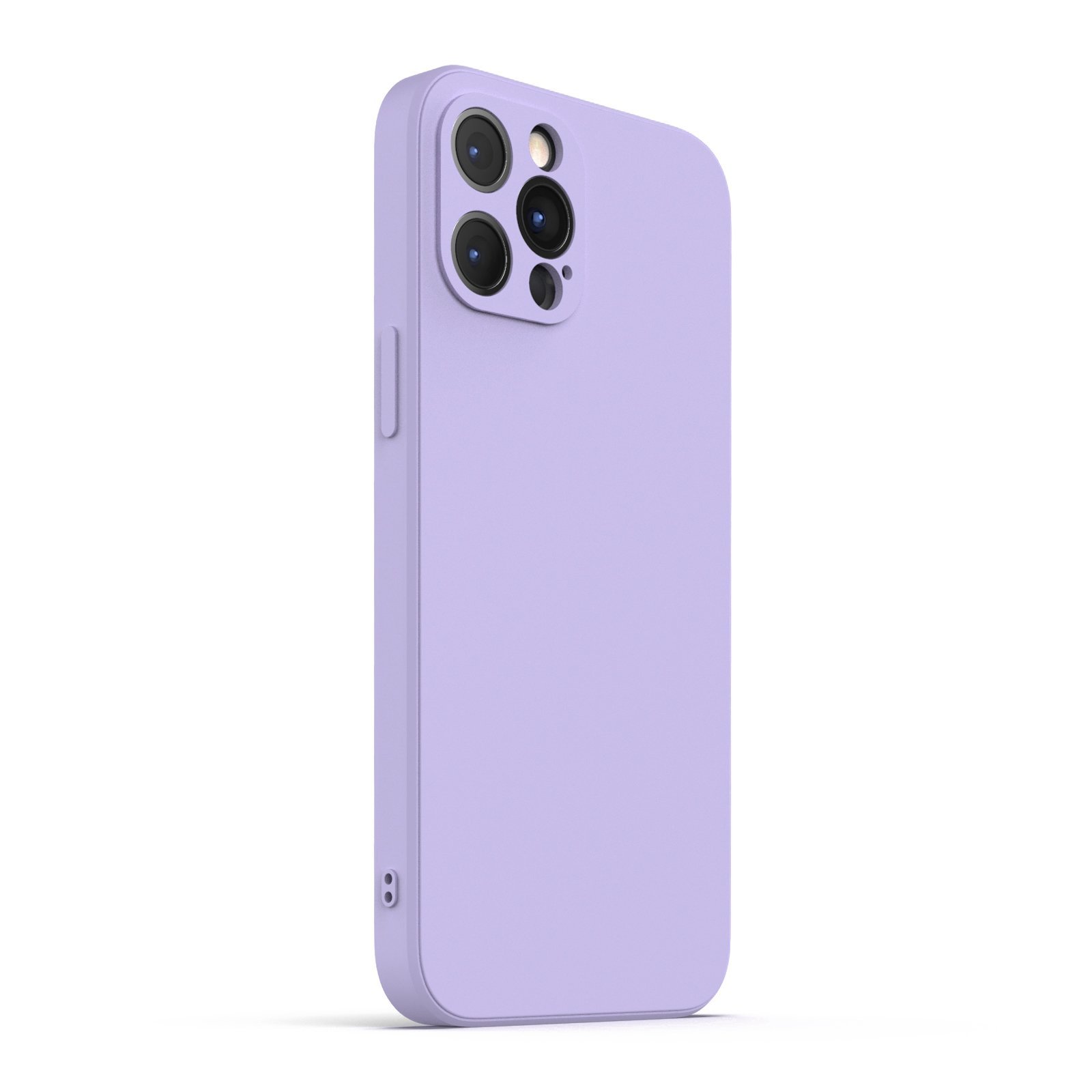 Lavender iPhone 12 Pro Max Case made from durable Liquid Silicone with soft microfiber lining, showcasing its elegant design and protective features.