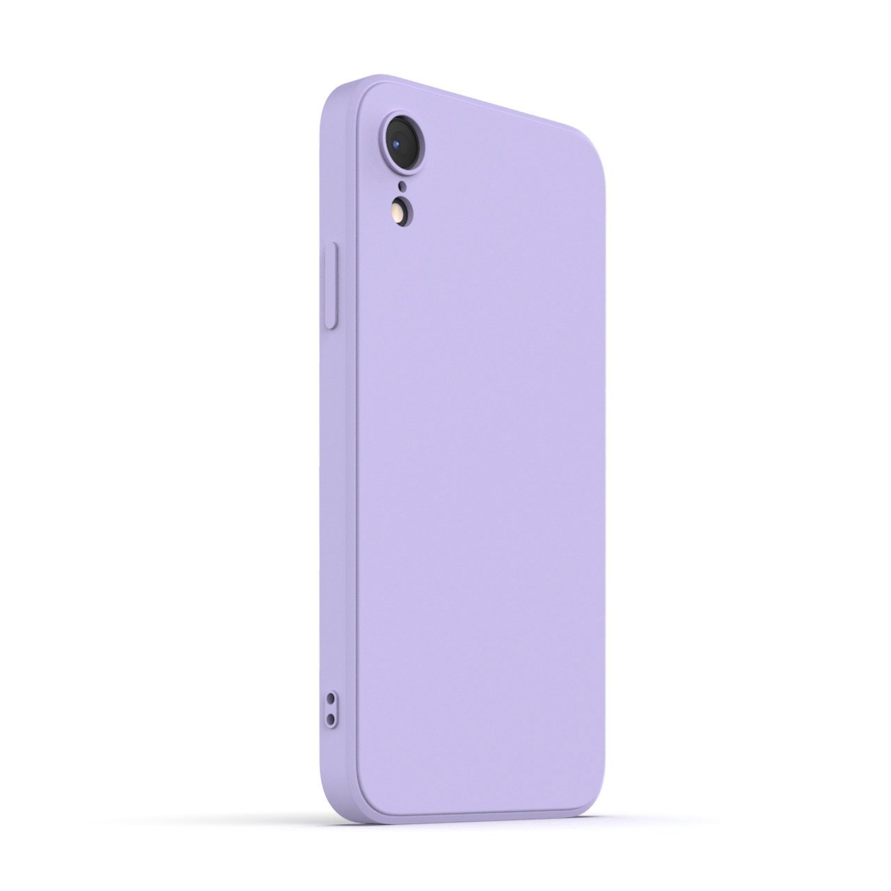 Lavender iPhone XR case made from durable Liquid Silicone with soft microfiber lining, showcasing its elegant design and protective features.