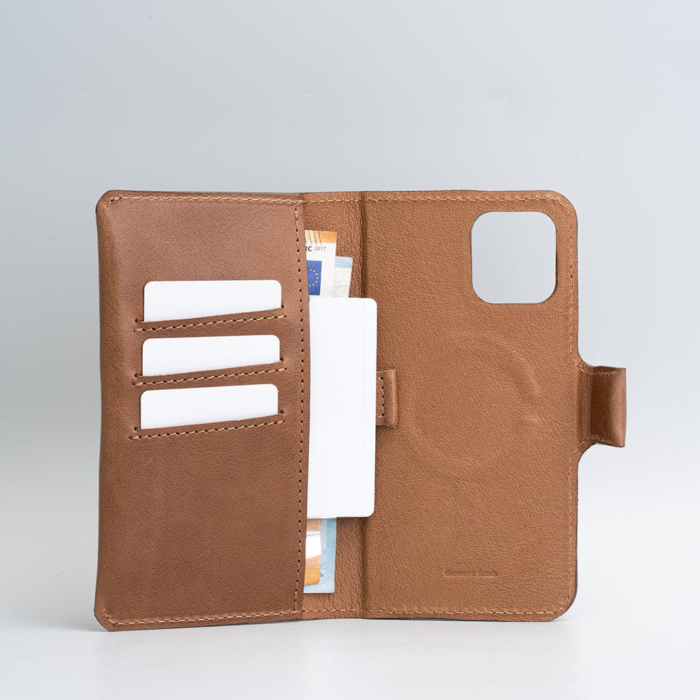 Leather iPhone folio wallet with MagSafe - The Minimalist 2.0, showcasing its sleek design and eco-friendly leather.