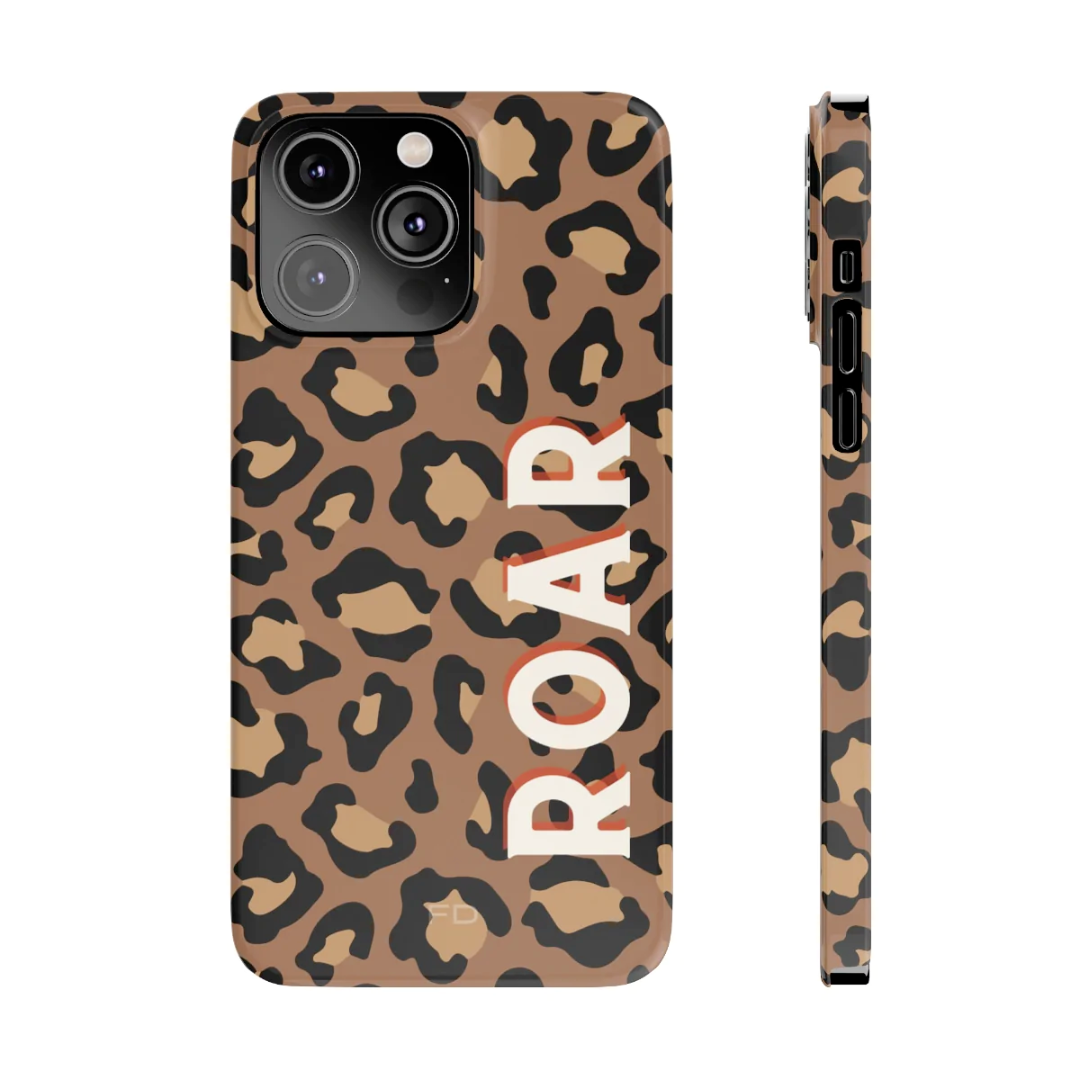 Leopard Print Slim Case for iPhone 14, showcasing a stylish design with a glossy finish and lightweight construction.