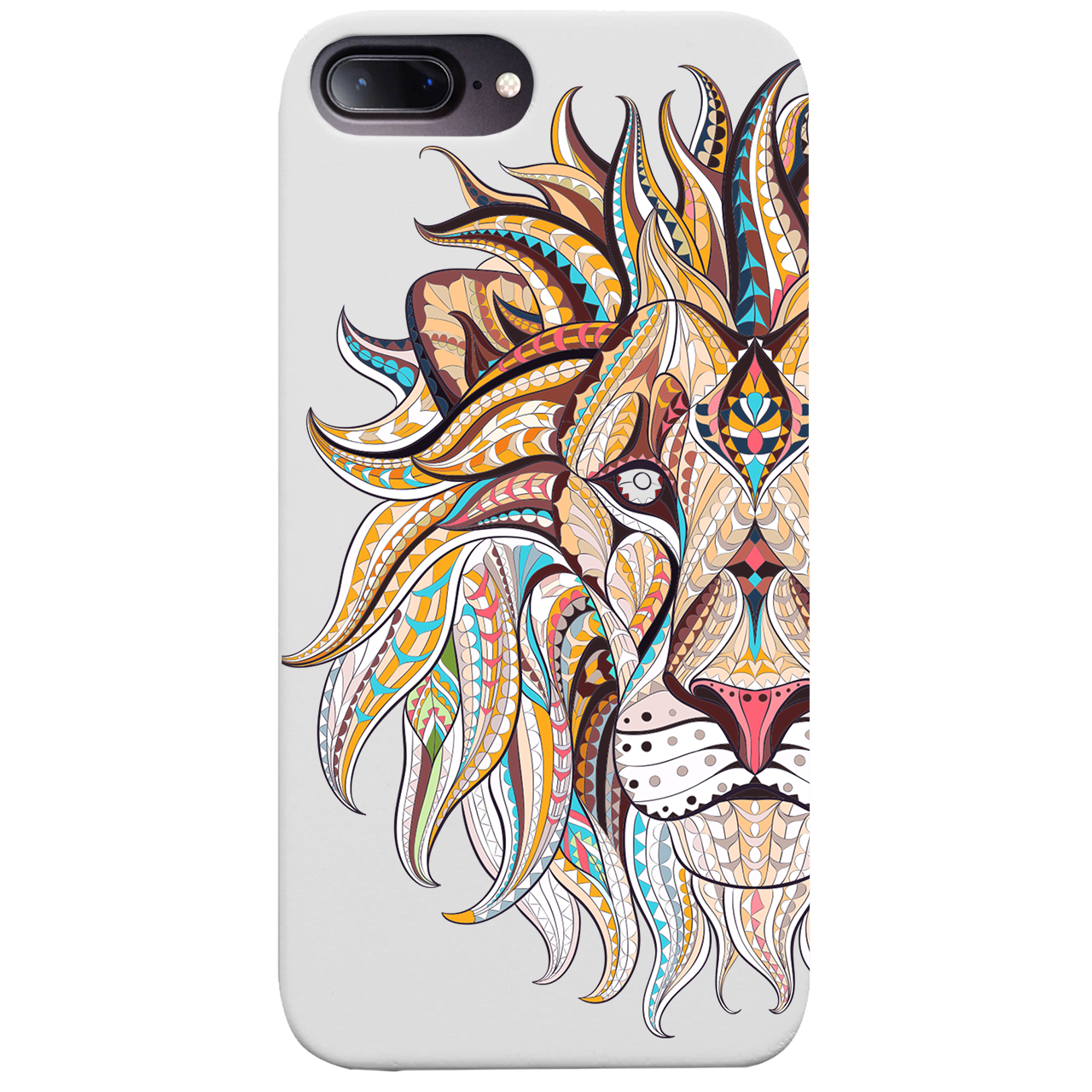Lion Face UV Color Printed phone case showcasing vibrant colors and intricate wood craftsmanship, designed for iPhone and Samsung models.