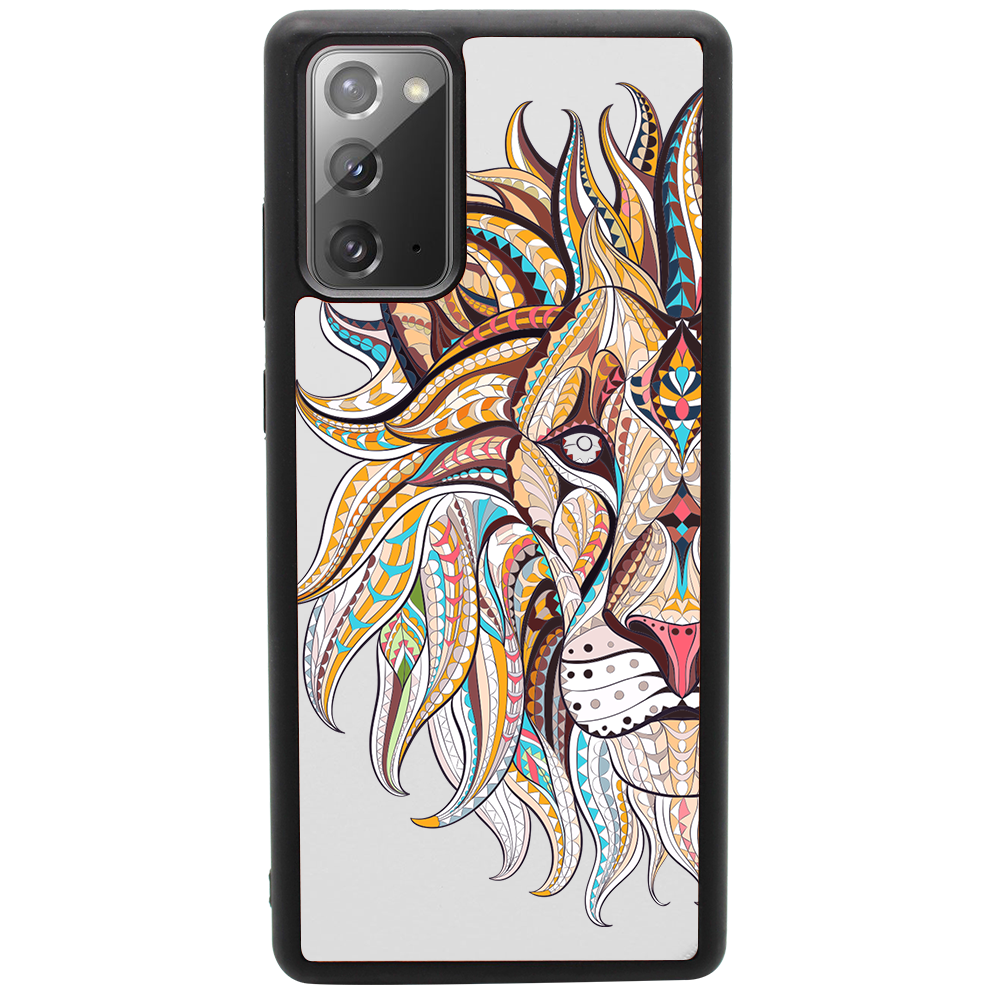 Lion Face UV Color Printed phone case showcasing vibrant colors and intricate wood craftsmanship, designed for iPhone and Samsung models.