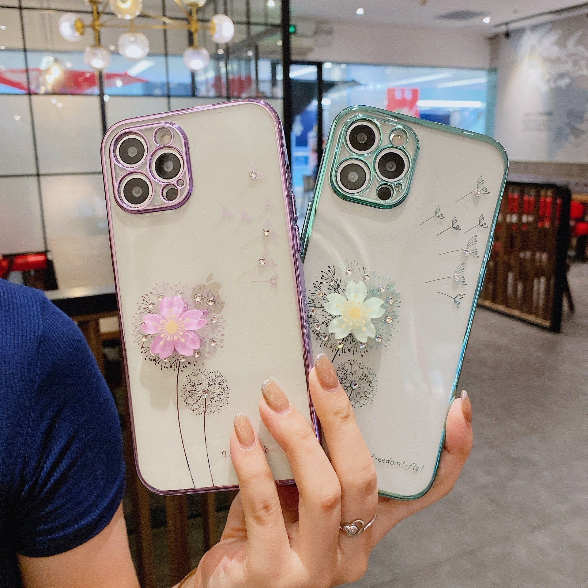 Luxury 3D Cute Flower Spin Stand Holder Phone Case featuring a colorful floral design with a built-in screen protector and lightweight TPU material.