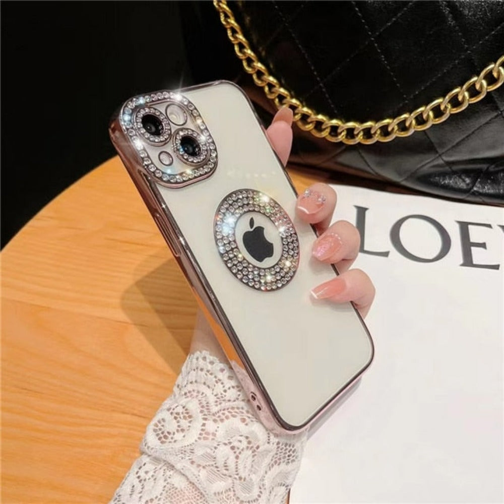 A collection of Luxury Sparkly Phone Cases for iPhone showcasing various dazzling designs and colors, highlighting their elegance and style.