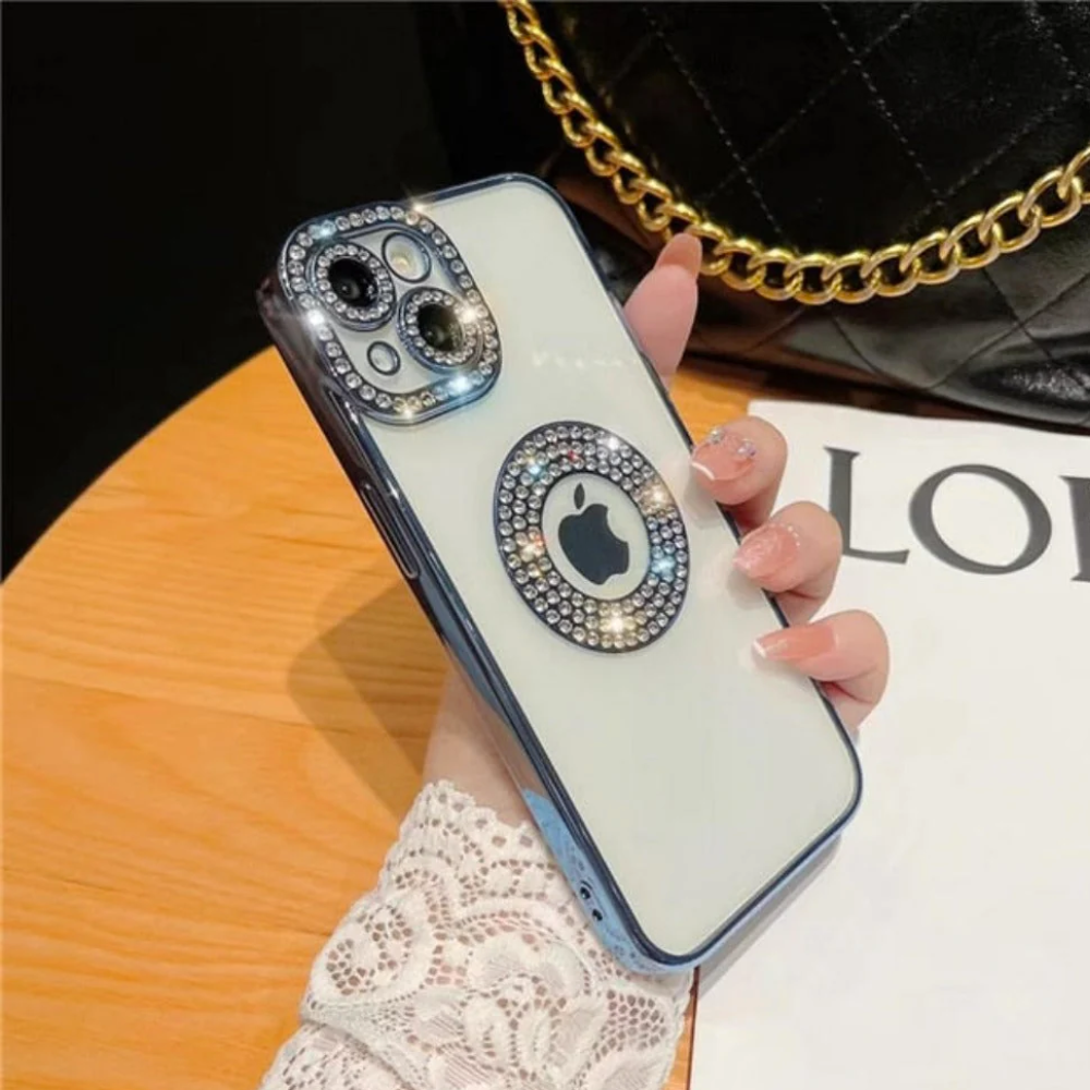 A collection of Luxury Sparkly Phone Cases for iPhone showcasing various dazzling designs and colors, highlighting their elegance and style.