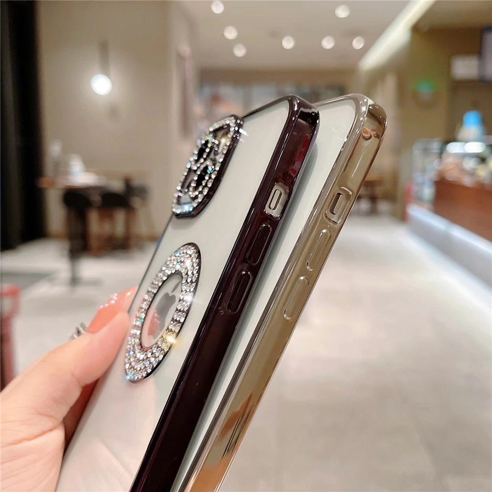 A collection of Luxury Sparkly Phone Cases for iPhone showcasing various dazzling designs and colors, highlighting their elegance and style.