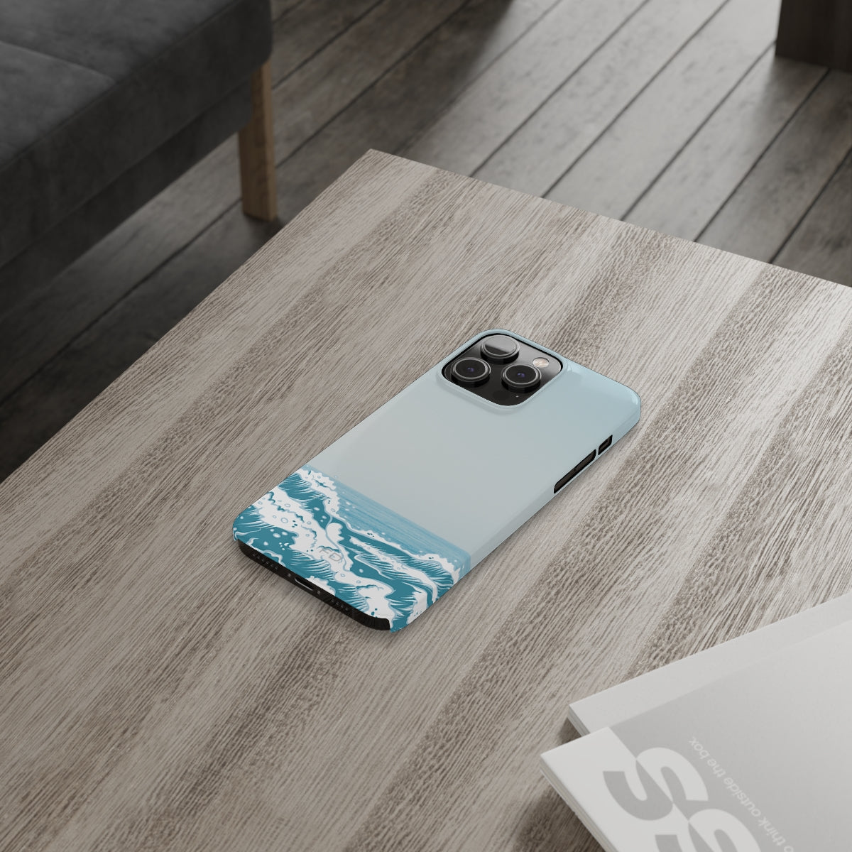 Making Waves Slim Case for iPhone 14, featuring a glossy finish and super slim design, showcasing its lightweight and protective features.