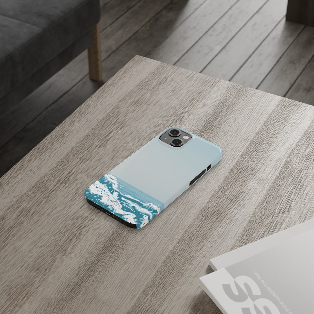 Making Waves Slim Case for iPhone 14, featuring a glossy finish and super slim design, showcasing its lightweight and protective features.