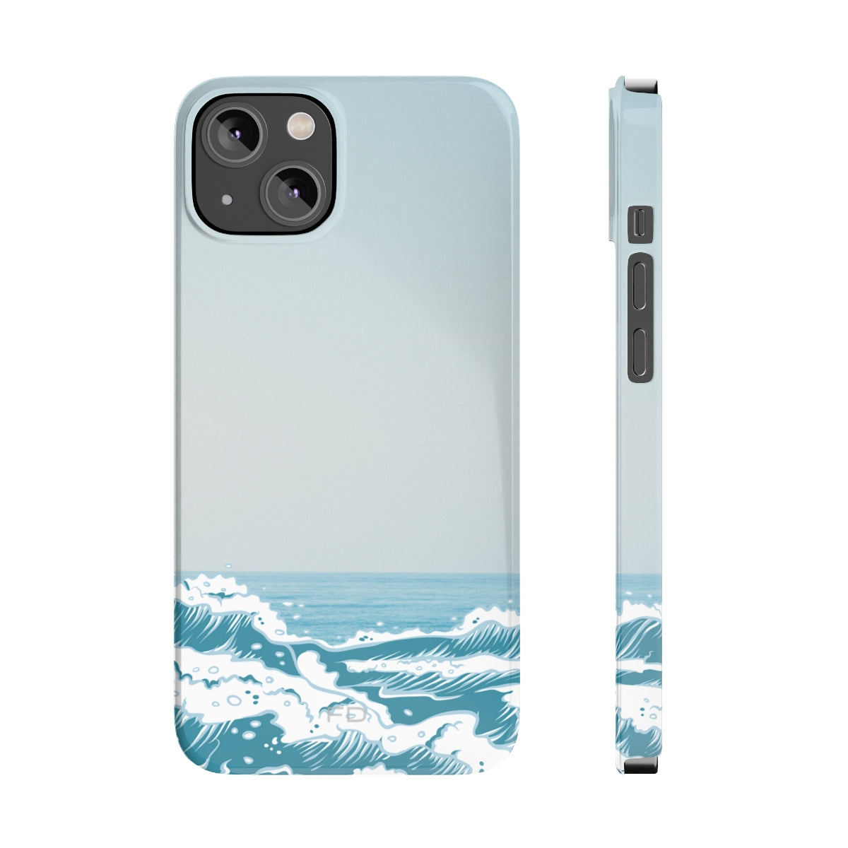 Making Waves Slim Case for iPhone 14, featuring a glossy finish and super slim design, showcasing its lightweight and protective features.