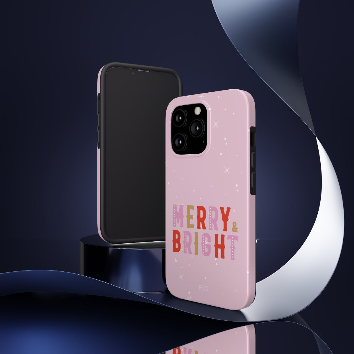 Merry & Bright Tough Case for iPhone featuring a glossy finish and positive message, designed for impact resistance and wireless charging.