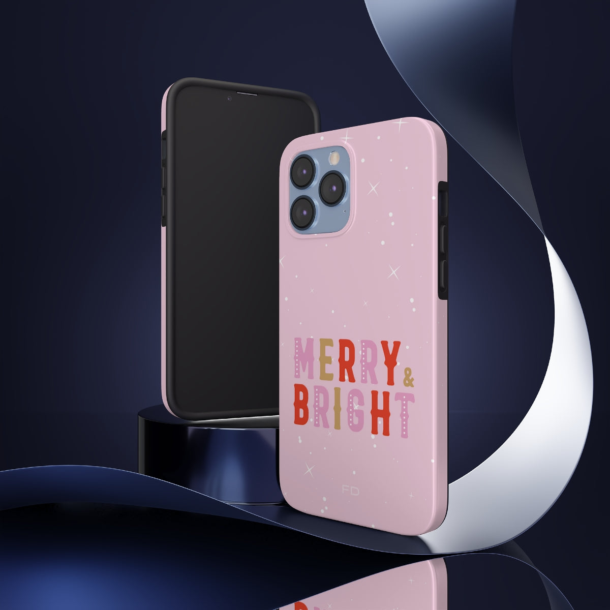 Merry & Bright Tough Case for iPhone featuring a glossy finish and positive message, designed for impact resistance and wireless charging.